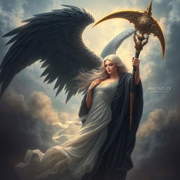 An artistic depiction of Azrael, the Angel of Death, gracefully taking the soul of a beautiful woman