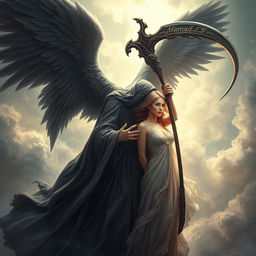 An artistic depiction of Azrael, the Angel of Death, gracefully taking the soul of a beautiful woman