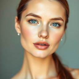 A beauty portrait of a woman with flawless skin, showcasing natural beauty without any light spots or blemishes on her face