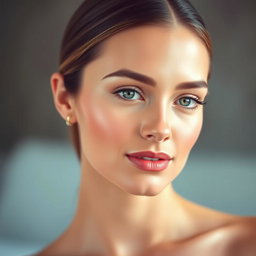 A beauty portrait of a woman with flawless skin, showcasing natural beauty without any light spots or blemishes on her face
