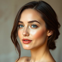 A beauty portrait of a woman with flawless skin, showcasing natural beauty without any light spots or blemishes on her face