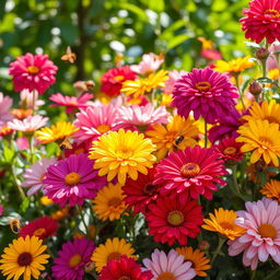 A beautiful array of vibrant and colorful flowers, showcasing a variety of blossoms in full bloom