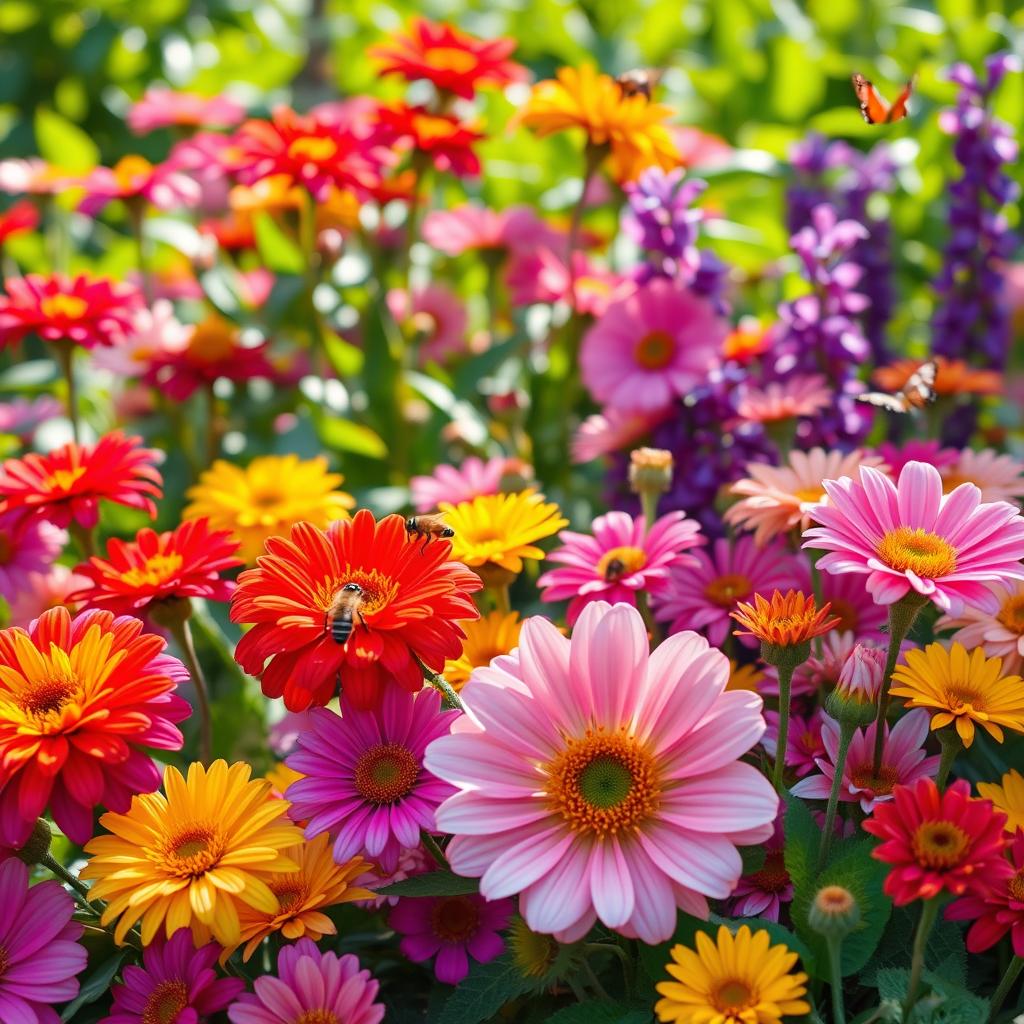 A beautiful array of vibrant and colorful flowers, showcasing a variety of blossoms in full bloom