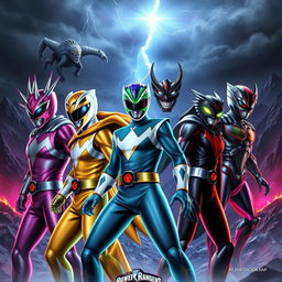 An imaginative depiction of a group of Power Rangers villains, showcasing a diverse lineup of colorful and menacing characters