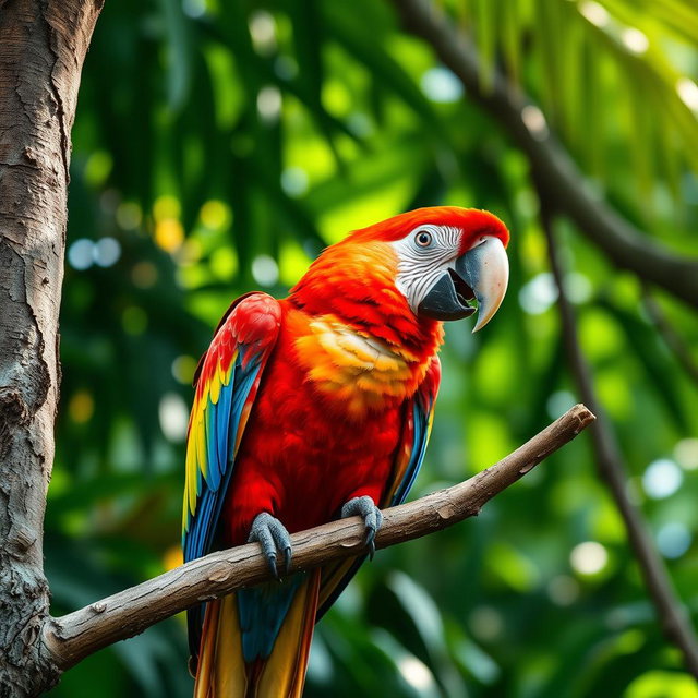 An ultra-detailed image of a vibrant bird perched on a branch in its natural habitat