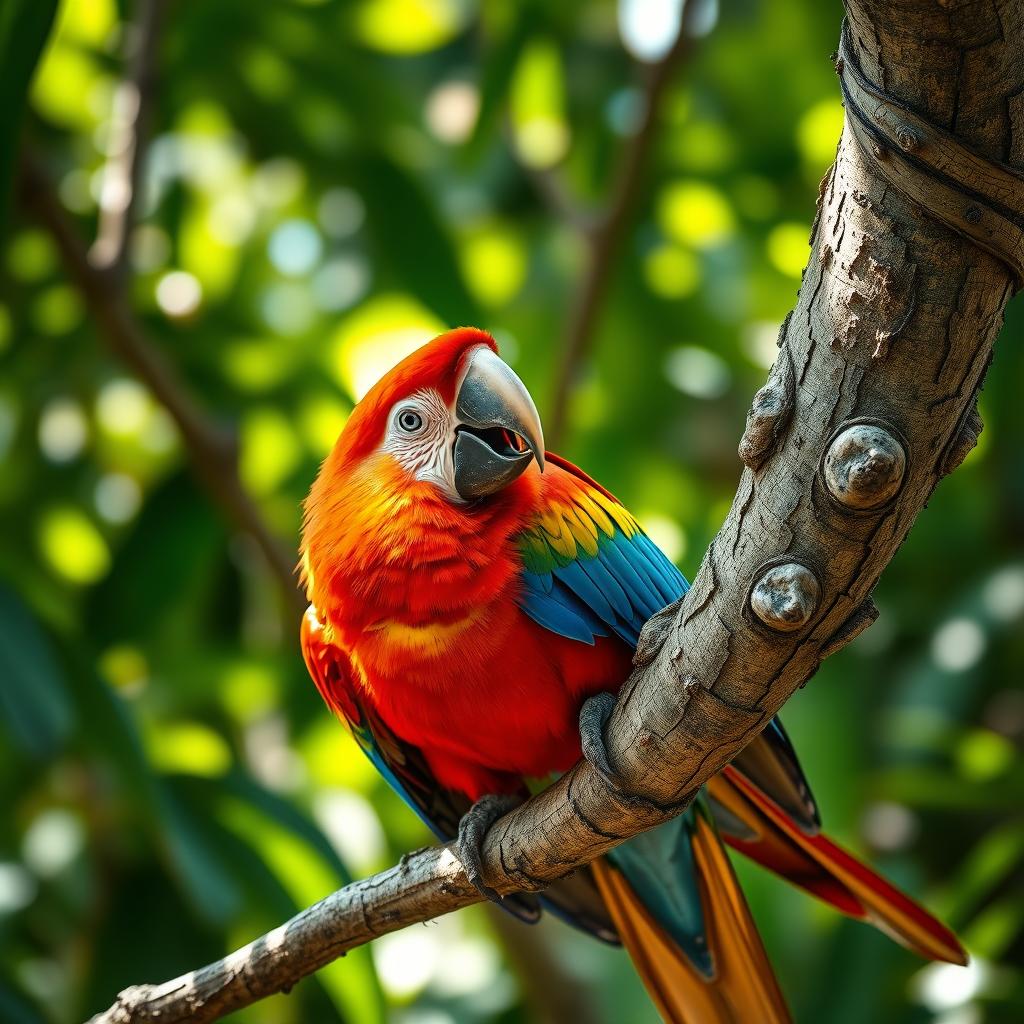 An ultra-detailed image of a vibrant bird perched on a branch in its natural habitat
