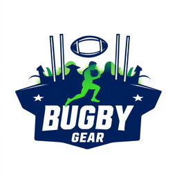 A modern and dynamic logo design featuring the title 'Rugby Gear'