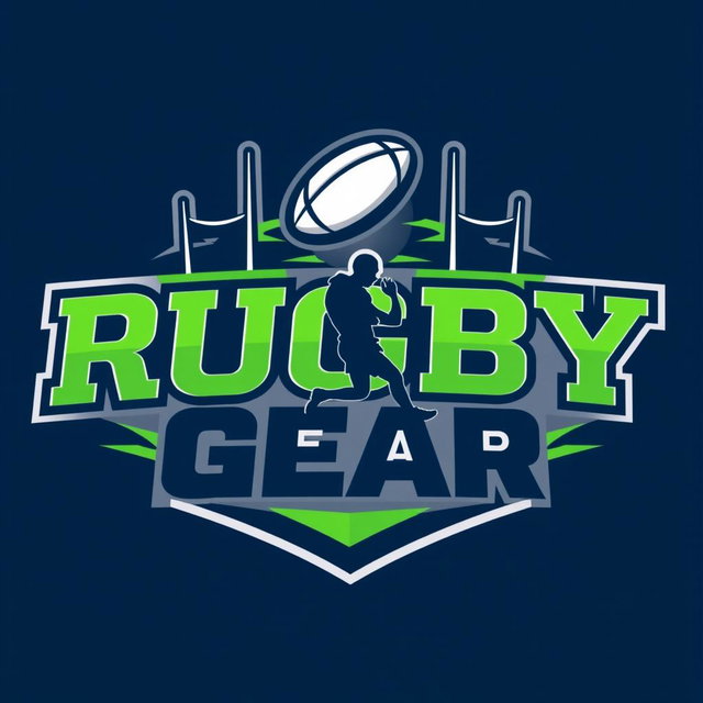 A modern and dynamic logo design featuring the title 'Rugby Gear'