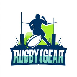 A modern and dynamic logo design featuring the title 'Rugby Gear'