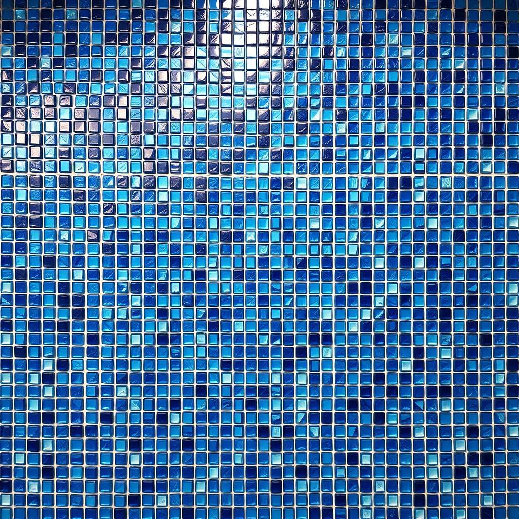 A stunning mosaic artwork created from small blue tiles, arranged meticulously to form a large mural