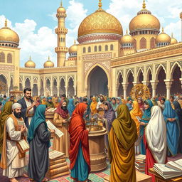 A vivid illustration depicting the advancements of technology in Islamic civilization