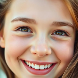 A close-up of a cheerful face, featuring a bright smile with sparkling eyes, showcasing warmth and joy