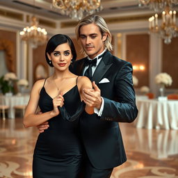 A couple dancing elegantly on a luxurious dance floor