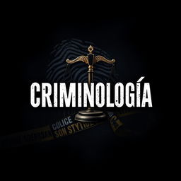 A striking and dramatic image featuring the word 'Criminología' prominently displayed in bold, artistic typography