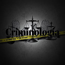 A striking and dramatic image featuring the word 'Criminología' prominently displayed in bold, artistic typography