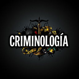 A striking and dramatic image featuring the word 'Criminología' prominently displayed in bold, artistic typography