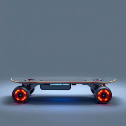 A futuristic skateboard that is designed for portability, featuring a foldable structure for easy transportation