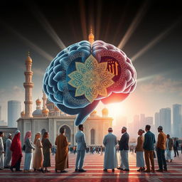 A thought-provoking and visually rich representation of artificial intelligence intertwined with Islamic civilization