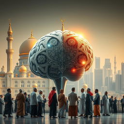 A thought-provoking and visually rich representation of artificial intelligence intertwined with Islamic civilization