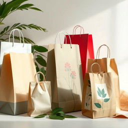 An artistic representation of eco-friendly paper bags, showcasing their texture and detail