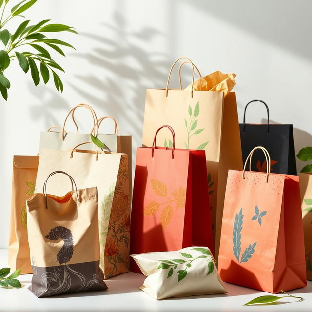 An artistic representation of eco-friendly paper bags, showcasing their texture and detail