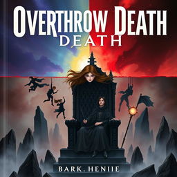 A book cover for 'Overthrow Death' featuring two distinct worlds divided by a horizontal line that symbolizes life and death