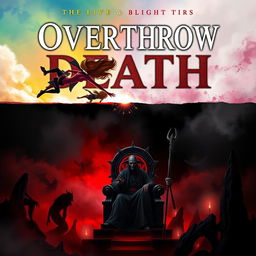 A book cover for 'Overthrow Death' featuring two distinct worlds divided by a horizontal line that symbolizes life and death