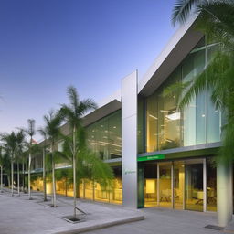 Modern bank building with sleek architecture and spacious design, occupying an area of 400m2