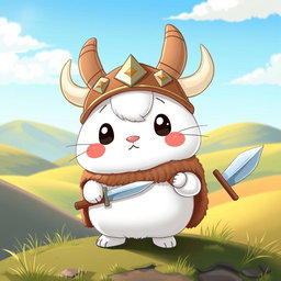 An adorable Viking-themed Cinnamoroll, featuring him with a playful Viking helmet adorned with horns