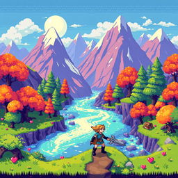 An 8-bit HD artwork inspired by classic video games, featuring elements reminiscent of fantasy adventures similar to Zelda