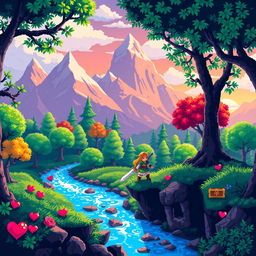 An 8-bit HD artwork inspired by classic video games, featuring elements reminiscent of fantasy adventures similar to Zelda