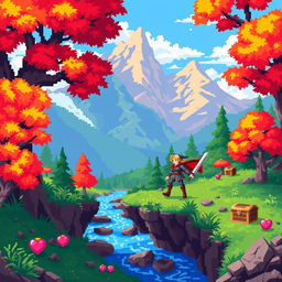 An 8-bit HD artwork inspired by classic video games, featuring elements reminiscent of fantasy adventures similar to Zelda