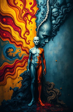 A surreal representation of bipolar disorder, showcasing the contrast between extreme emotions
