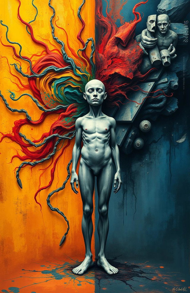 A surreal representation of bipolar disorder, showcasing the contrast between extreme emotions