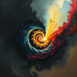 An abstract interpretation of the journey from the darkness of the soul to wisdom, representing the modern man's quest for enlightenment