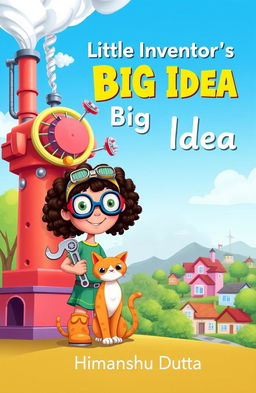 A vibrant and playful cover design for a children’s book titled *The Little Inventor’s Big Idea*