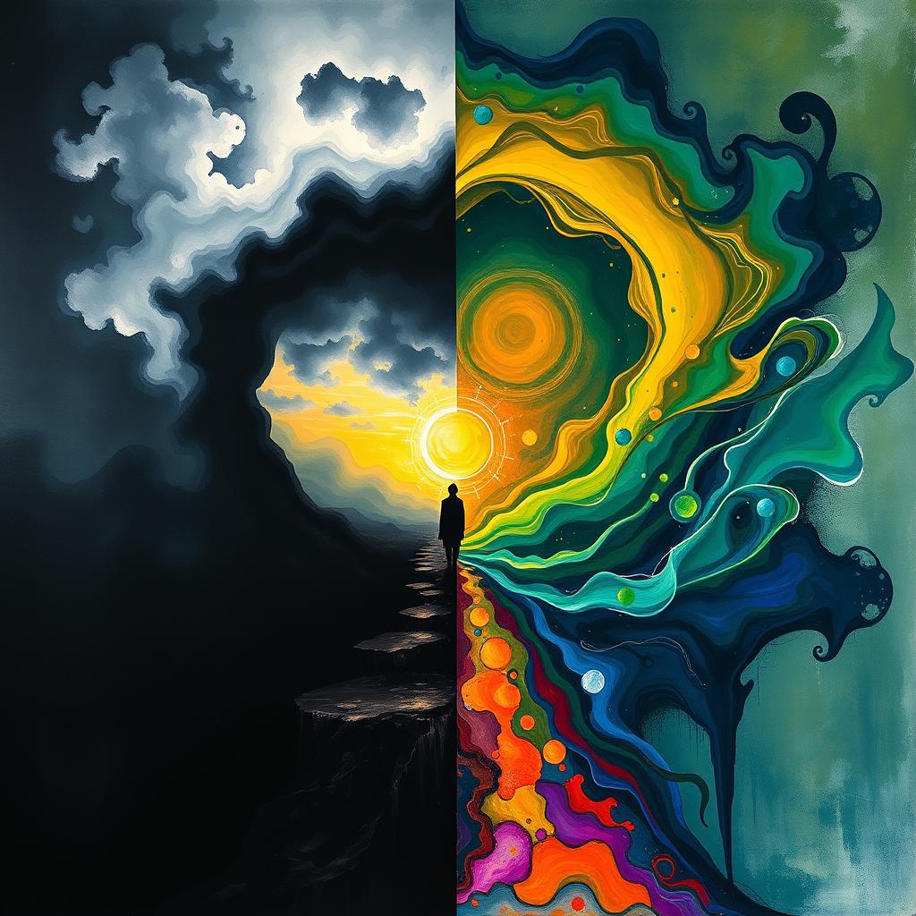 A profound visual representation of the journey from the darkness of the soul to the attainment of wisdom
