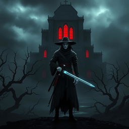 A dark and mysterious setting featuring the Pale Swordsman as the central figure