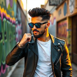 A stylish and confident man wearing fashionable sunglasses, striking a cool pose