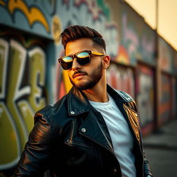 A stylish and confident man wearing fashionable sunglasses, striking a cool pose