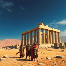 An evocative depiction of ancient Iran, showcasing the grandeur of historical sites like Persepolis with its towering columns and intricately carved reliefs, representing the glory of the Achaemenid Empire