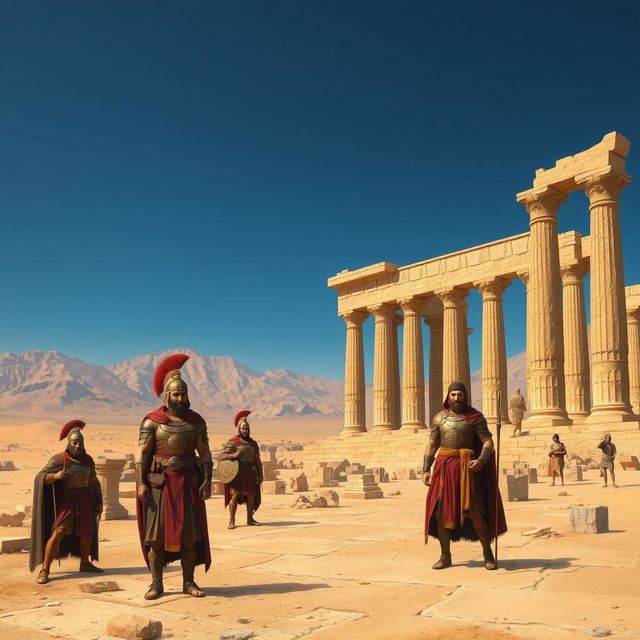 An evocative depiction of ancient Iran, showcasing the grandeur of historical sites like Persepolis with its towering columns and intricately carved reliefs, representing the glory of the Achaemenid Empire