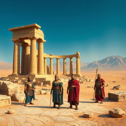 An evocative depiction of ancient Iran, showcasing the grandeur of historical sites like Persepolis with its towering columns and intricately carved reliefs, representing the glory of the Achaemenid Empire