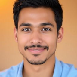 A portrait of a 25-year-old male with short black hair, deep brown eyes, and a well-groomed black beard