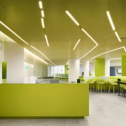 Interior view of a modern bank, highlighting the spacious and sleek design that occupies an area of 400m2