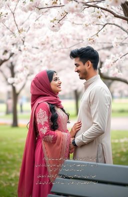 A romantic scene capturing the essence of a Halal love story featuring Pakistani protagonist Nadiya, a beautiful young woman dressed in elegant traditional attire