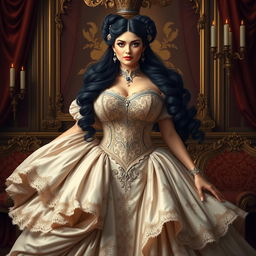 A luxurious portrait of Anna, a voluptuous female royal from a Victorian fantasy era, exuding elegance and charm