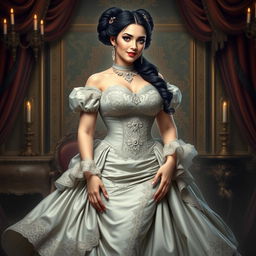 A luxurious portrait of Anna, a voluptuous female royal from a Victorian fantasy era, exuding elegance and charm
