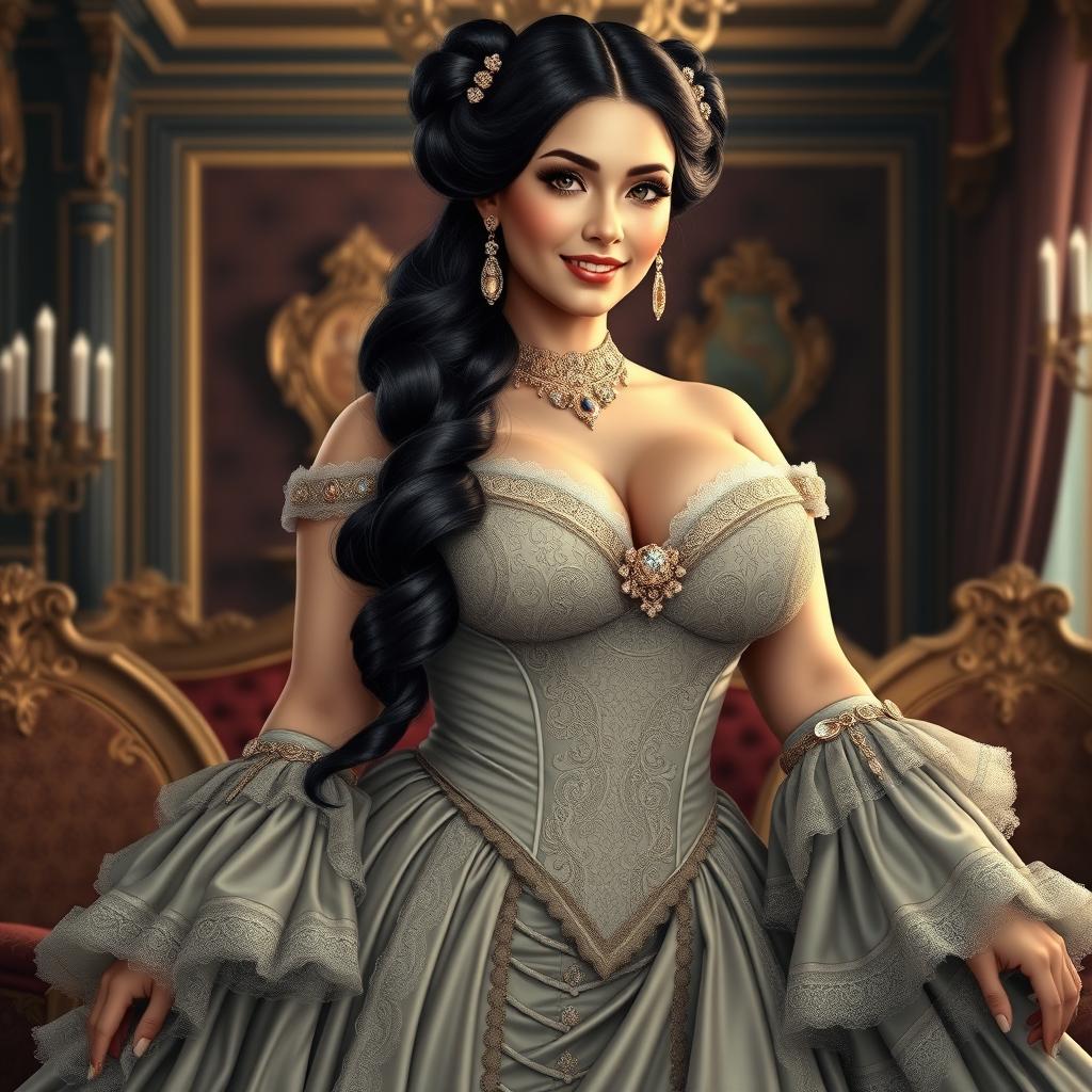 A luxurious portrait of Anna, a voluptuous female royal from a Victorian fantasy era, exuding elegance and charm