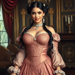 A luxurious portrait of Anna, a 19-year-old voluptuous female royal from a Victorian fantasy era, exuding elegance and charm